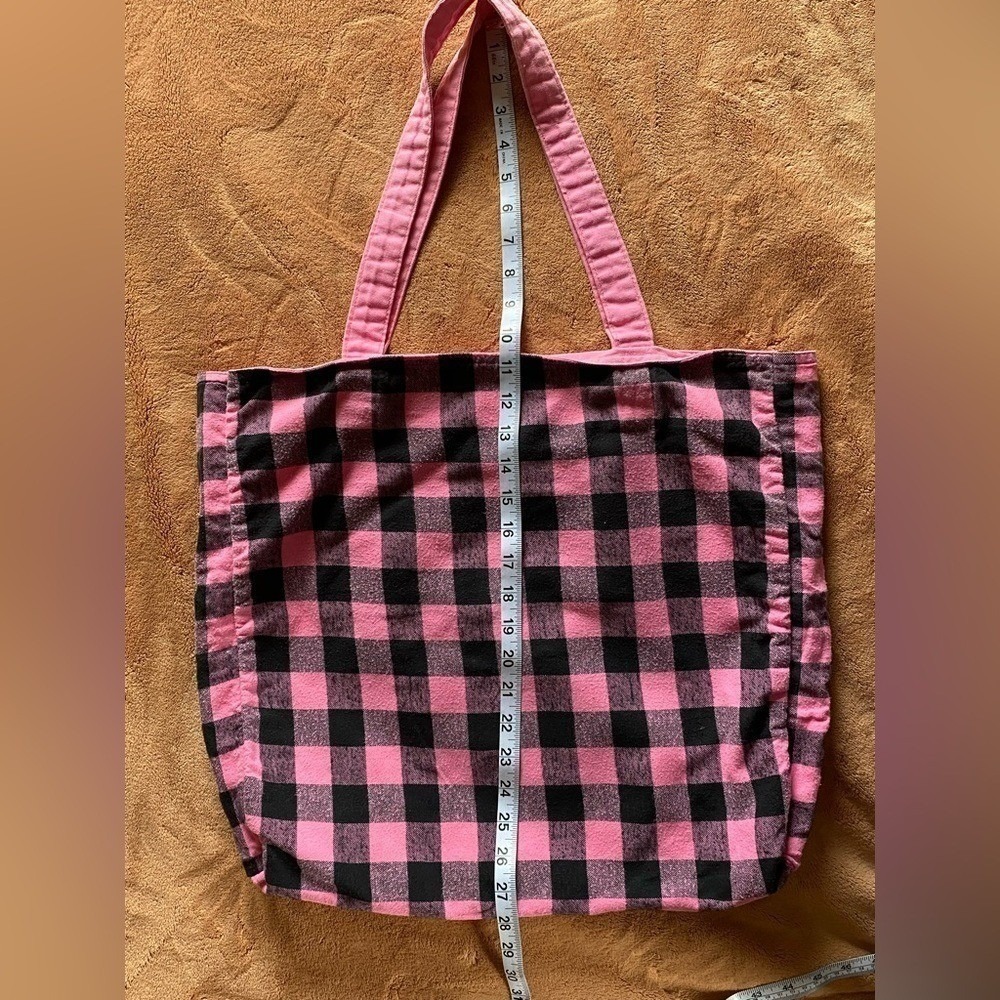 Vintage PINK Victoria's Secret 2008 Pink Solid/Checkered Reversible Tote Bag - Picture 7 of 9